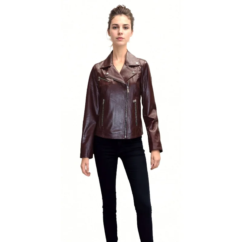 long trench coats for women -Barya New York Women's Moto Leather Jacket