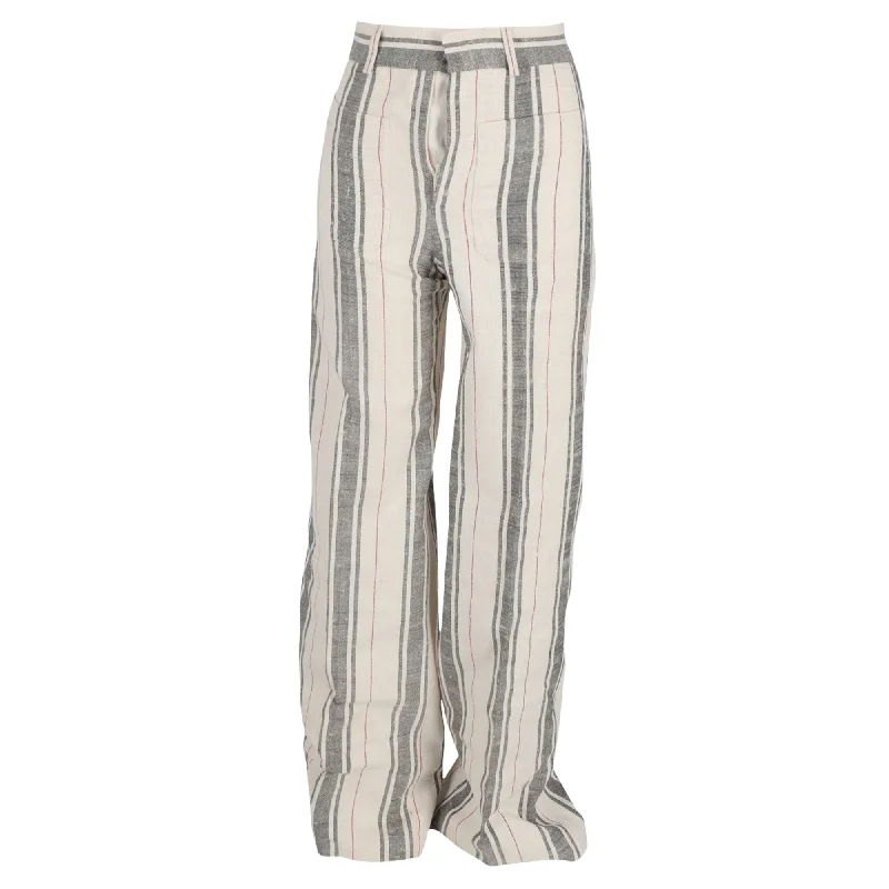 high-rise leggings for women -Christian Dior Pin Stripe Pants in Ivory Cotton