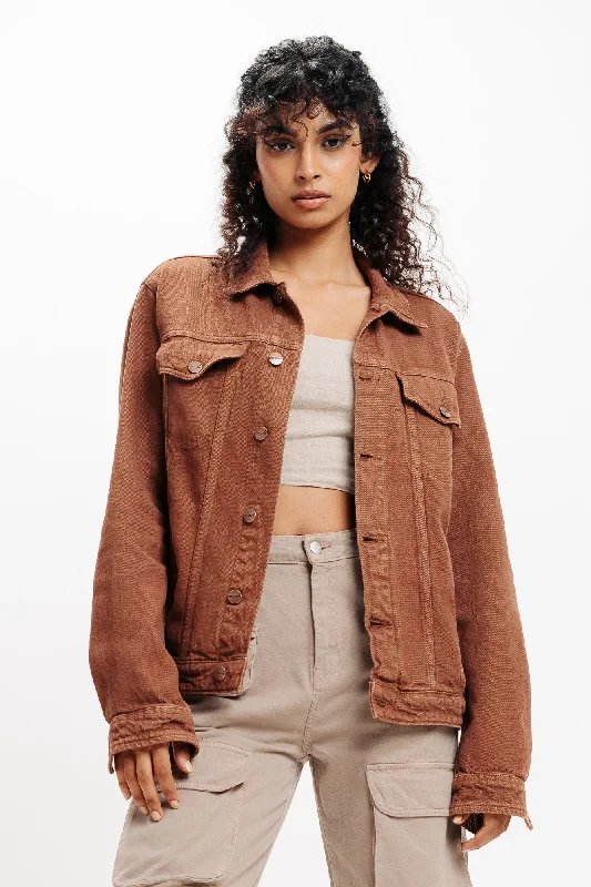 women's cardigan coats -Brown Classic Trucker Denim Jacket