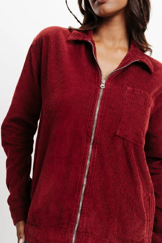 elegant coats for women -Red Corduroy Jacket