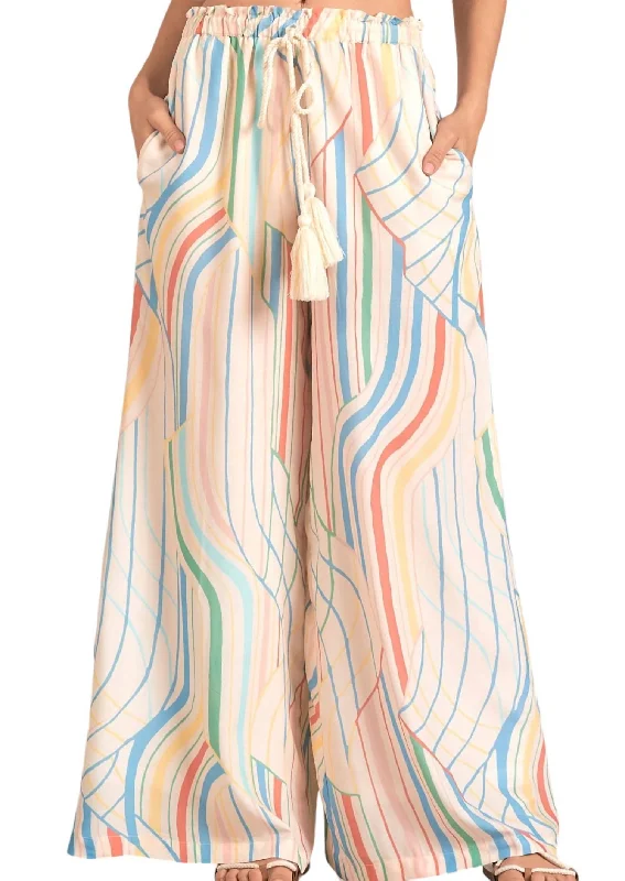 elegant trousers for women -Santa Barbara Wide Leg Pant In Multi Colored Strip