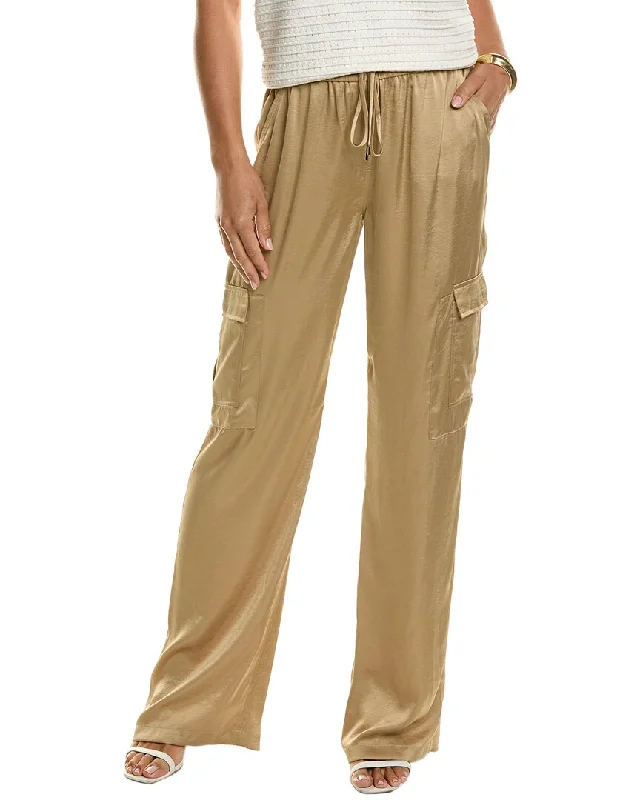 printed jogger pants for women -Elie Tahari Relaxed Satin Cargo Pant