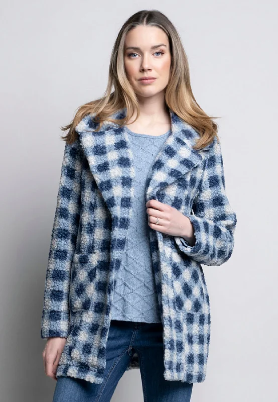 women's faux fur winter jackets -Button-Front Checker Fleece Jacket