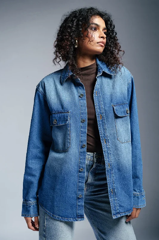 lightweight windbreakers for women -Chrome Blue Women's Denim Jacket