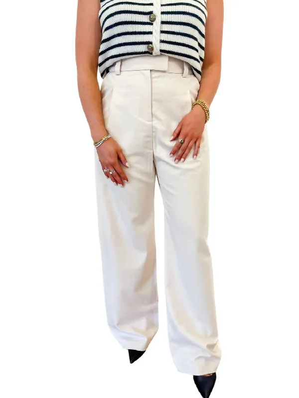 faux leather pants for women -Wide Leg Trouser Pants In Cream