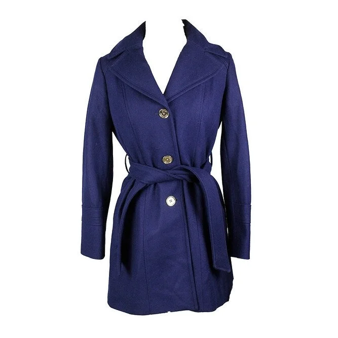 warm puffer jackets for women -Michael Kors Wool-Blend Hooded Walker Coat Sapphire Size Petite Small - S