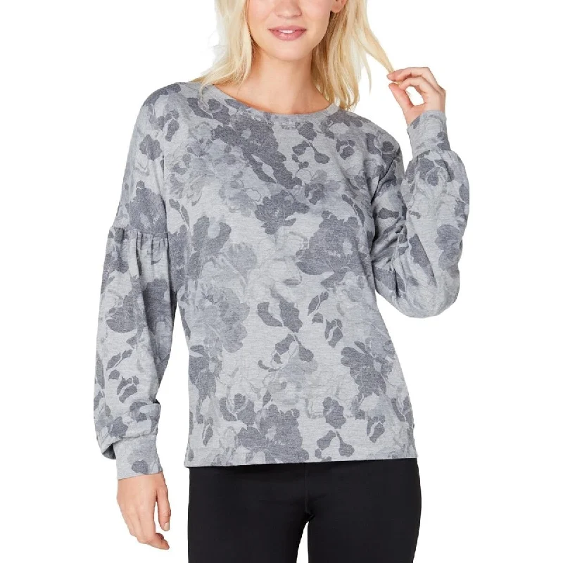 plus size winter coats for women -Ideology Women's Floral-Print Sweatshirt Grey Size Extra Large