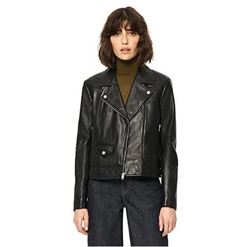 casual zip jackets for women -Marc New York Women's NYSA Motorcycle Leather Jacket