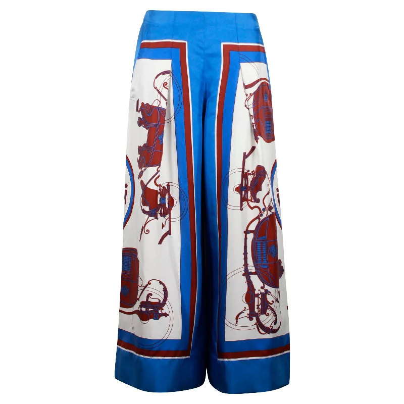 trendy leggings for women -Hermes Printed Culottes in Blue Silk