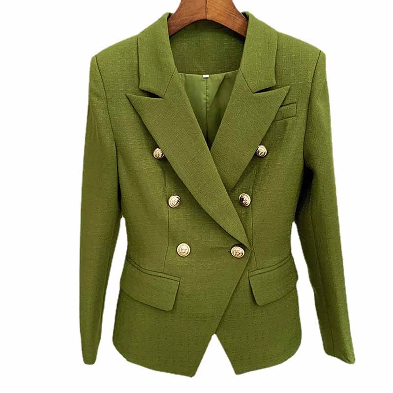 elegant wool jackets for women -Women's Luxury Fitted Blazer Golden Lion Buttons Coat Olive/ Yellow