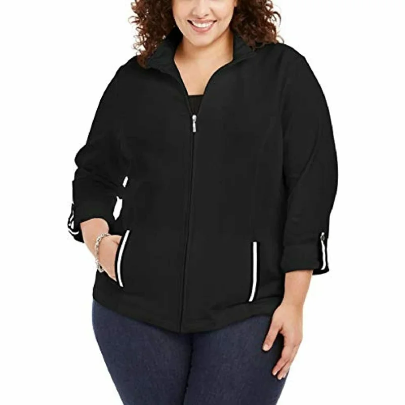 stylish denim jackets for women -Karen Scott Women's Plus Size Zip-Front Jacket Deep Black Size 1X