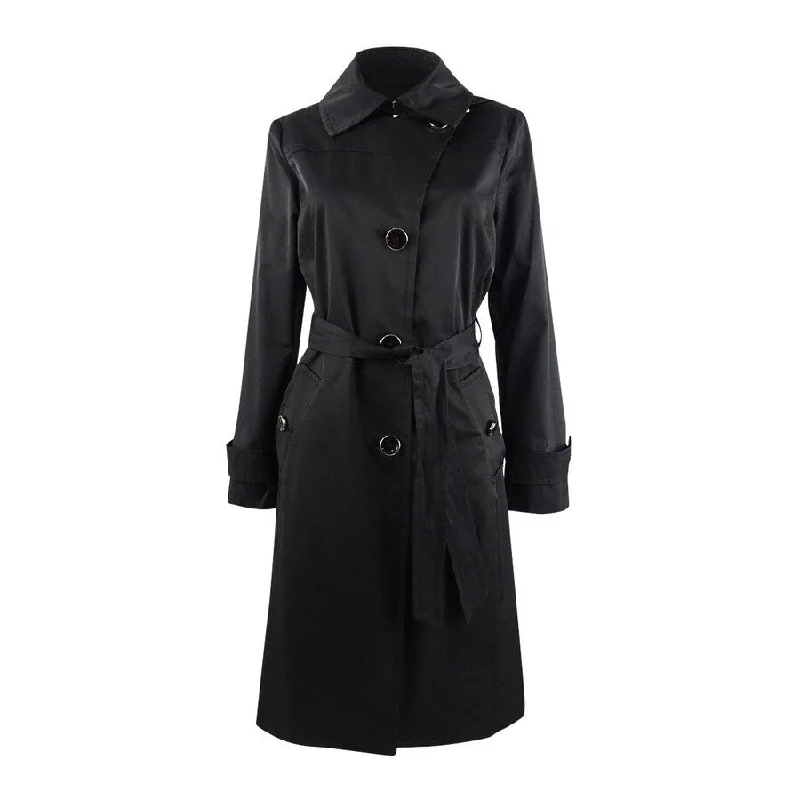 puffer jackets for women -Anne Klein Women's Belted Hooded Trench Coat (S, Black)