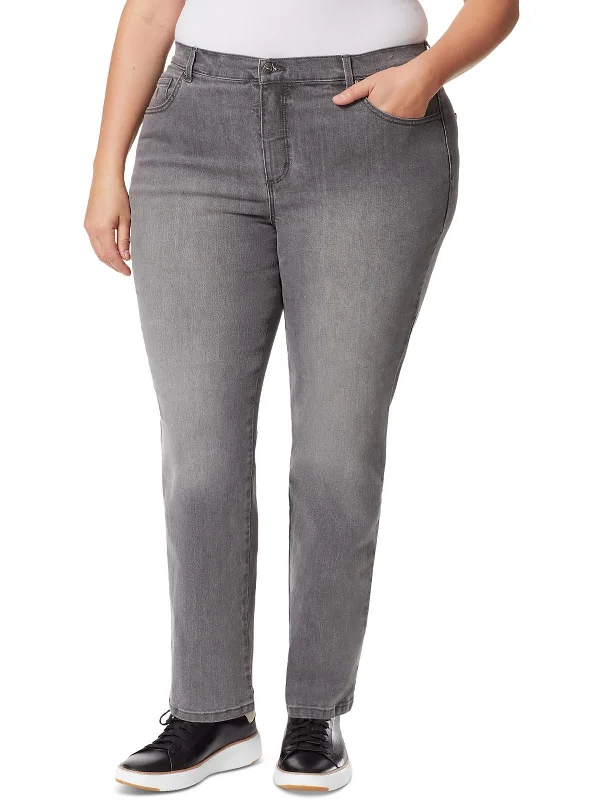 high-rise leggings for women -Plus Amanda Womens Tapered Classic Rise Straight Leg Jeans