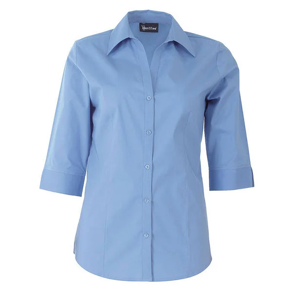 cozy women's tops -Identitee Women's Mid Blue Rodeo 3/4 Sleeve Shirt