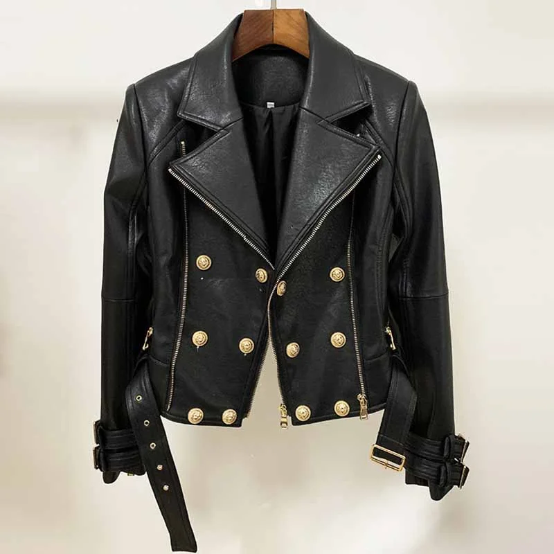 elegant wool jackets for women -Women Zipper Leather Jacket Moto Biker Blazer