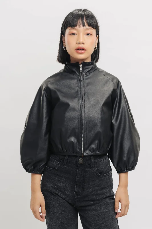 women's belted trench coats -Ying Yang Bomber Crop Jacket