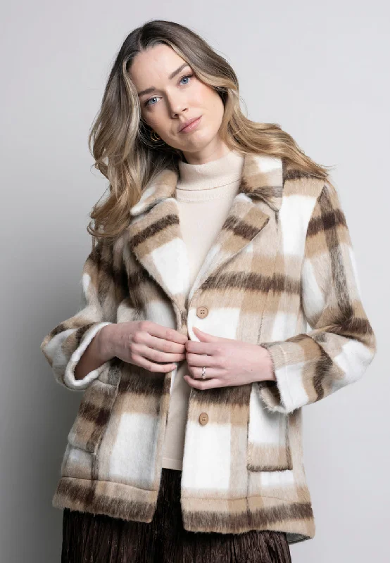 women's plaid coats -Plaid Button-Front Jacket