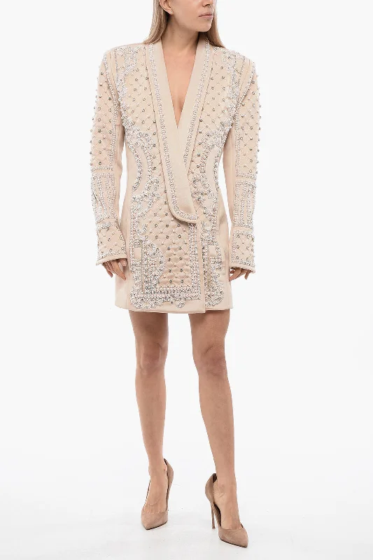 elegant coats for women -Balmain Embelisehed Double-Breasted Blazer