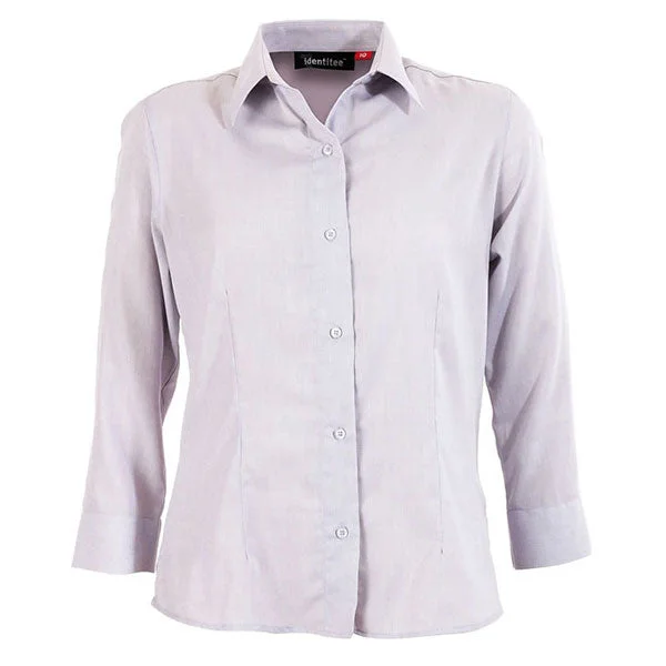 women's satin blouses -Identitee Women's Grey Trafalgar 3/4 Sleeve Shirt