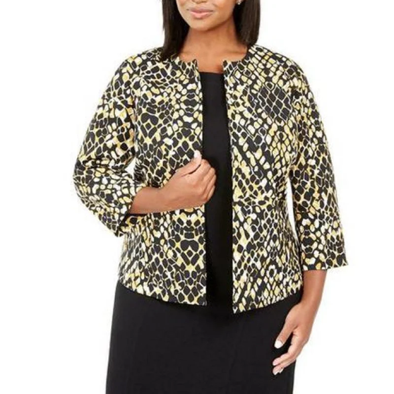 women's cargo jackets -Kasper Women's Leopard-Print Open-Front Jacket Yellow Size 8