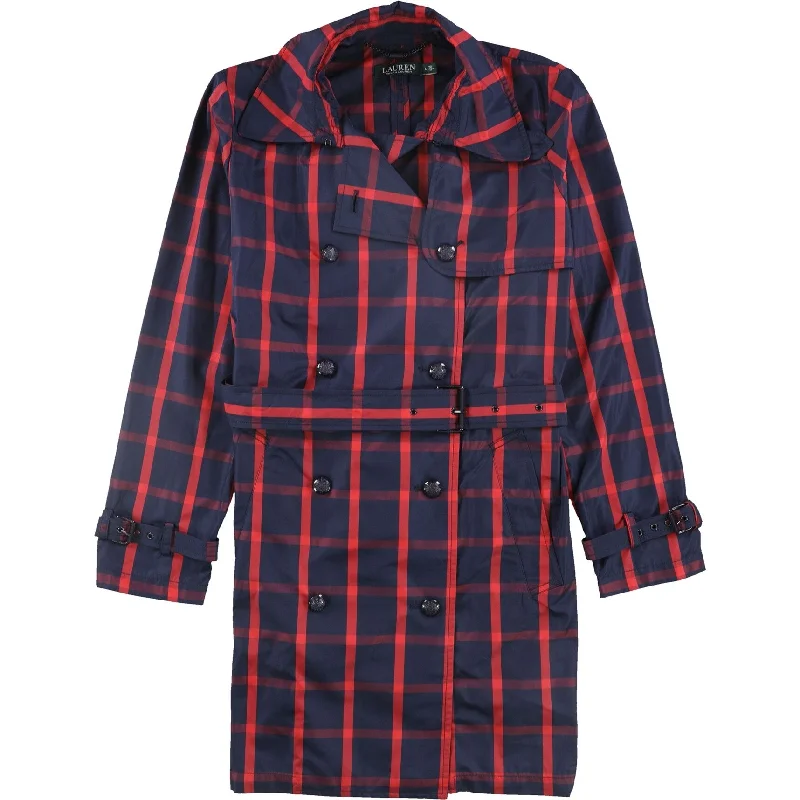 women's windbreaker jackets -Ralph Lauren Womens Windowpane Twill Trench Coat, Red, Large