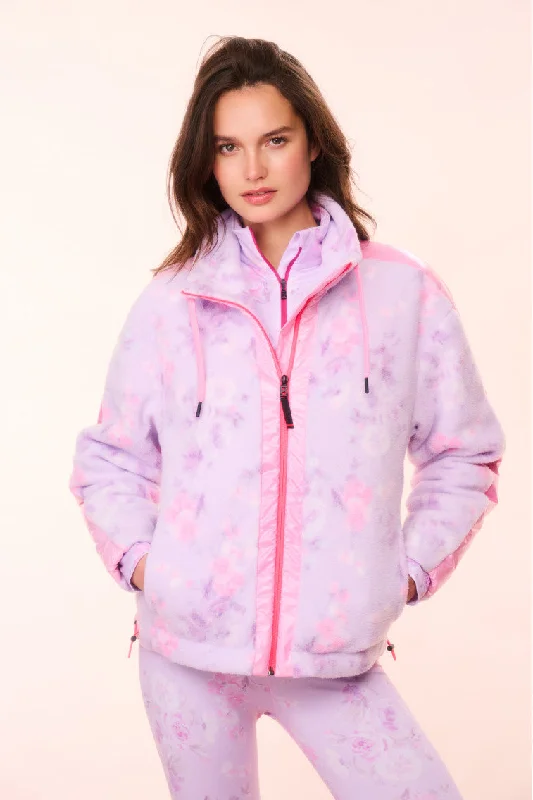 sporty parkas for women -BOGNER FIRE+ICE x LoveShackFancy Ninetta Fleece Jacket - HIBISCUS