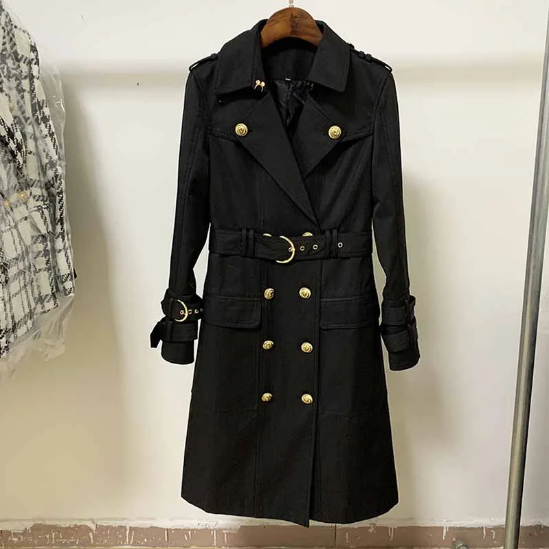 women's faux leather coats -Women's Black Trench Coats Double Breasted Outwear Coat With Belt