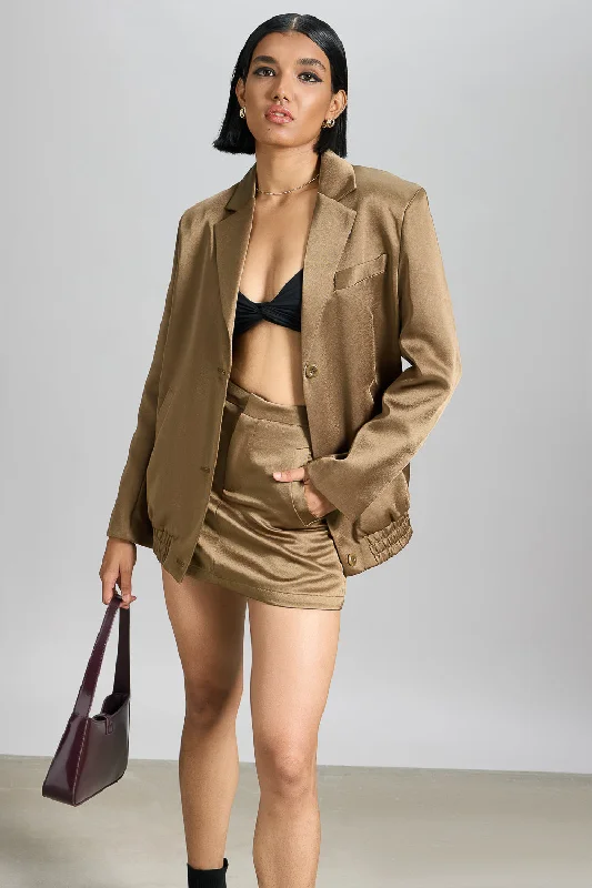 lightweight jackets for women -Mud Brown Blazer Jacket