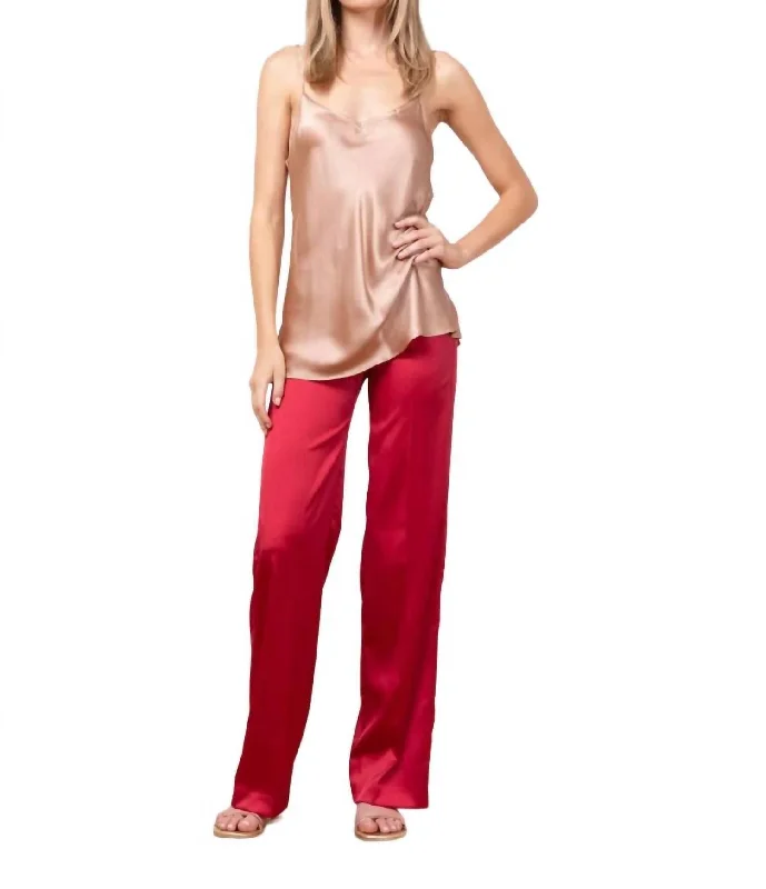 comfortable joggers for women -Flavia Satin Pant In Red