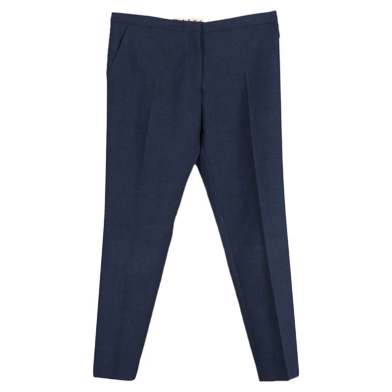 plus-size joggers for women -Marni Straight Leg Trousers in Blue Wool