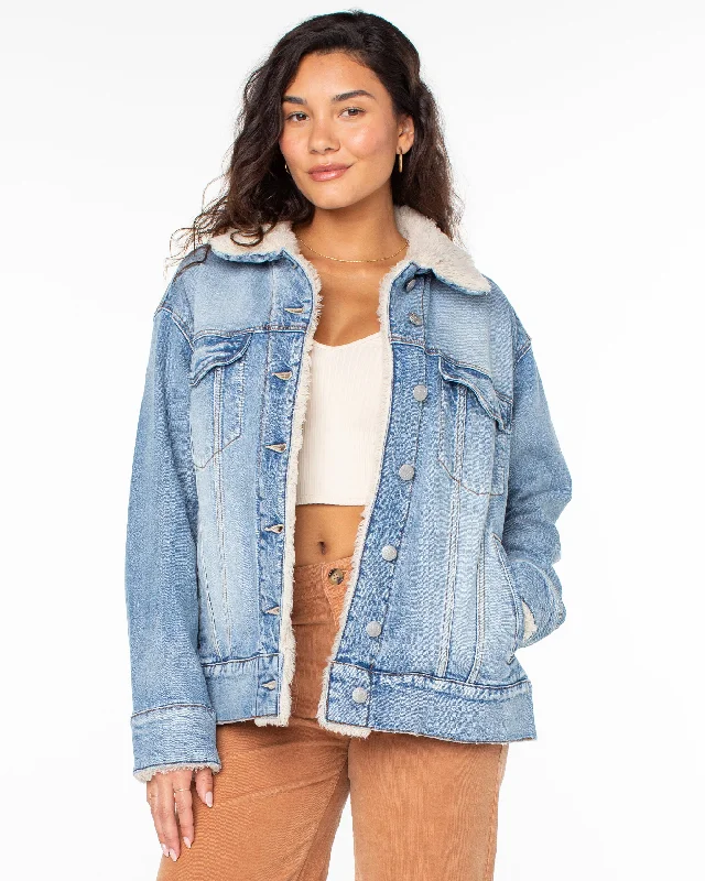 women's sleek bomber jackets -So Amped Sherpa Jacket - Surf Fin