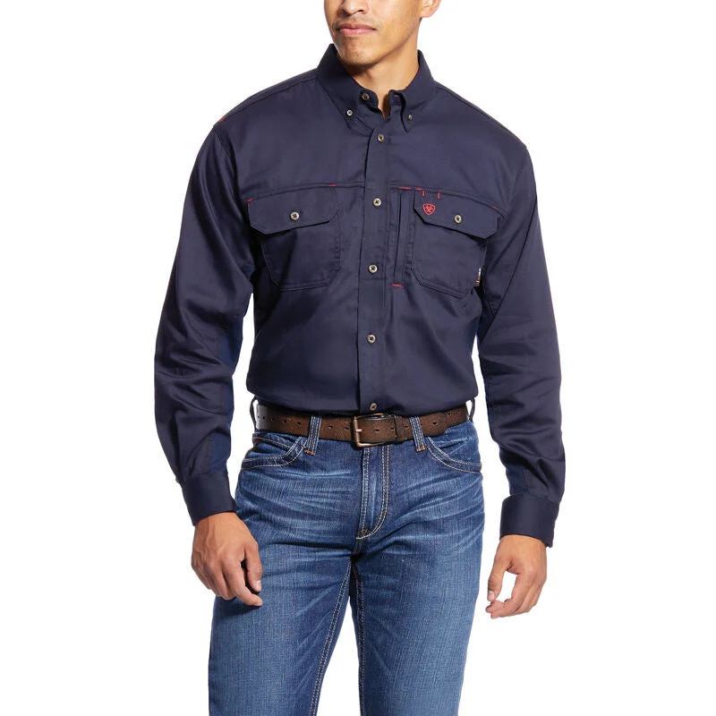 sexy tops for women -Ariat FR Navy Solid Vent Work Shirt