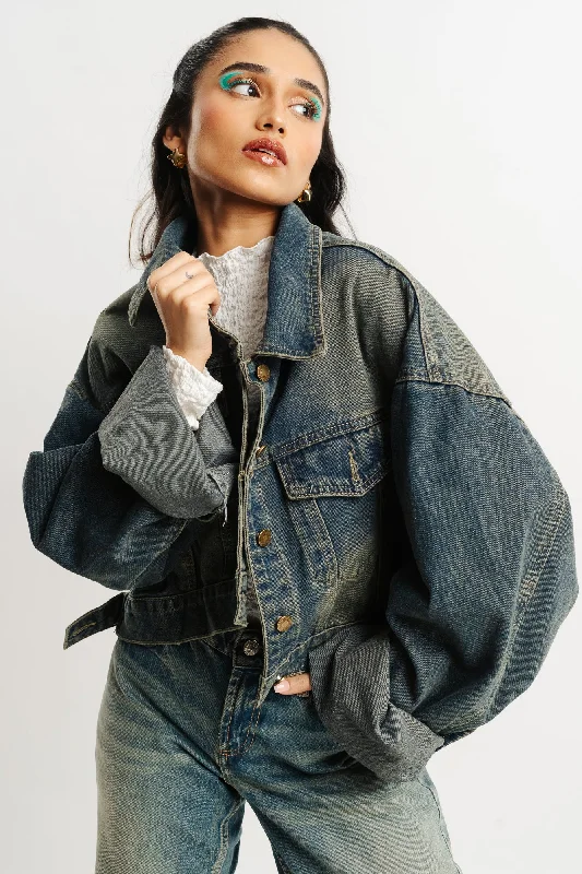 women's short fur coats -Blue Tinted Denim Jacket