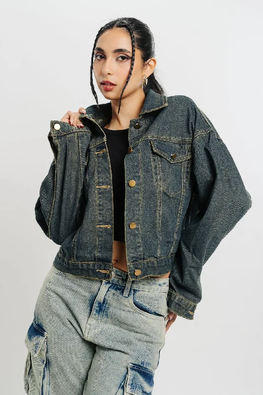 short jackets for women -Dark Blue Denim Jacket