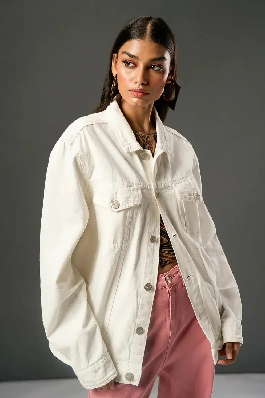 tailored coats for women -Crystal White Women's Denim Trucker Jacket