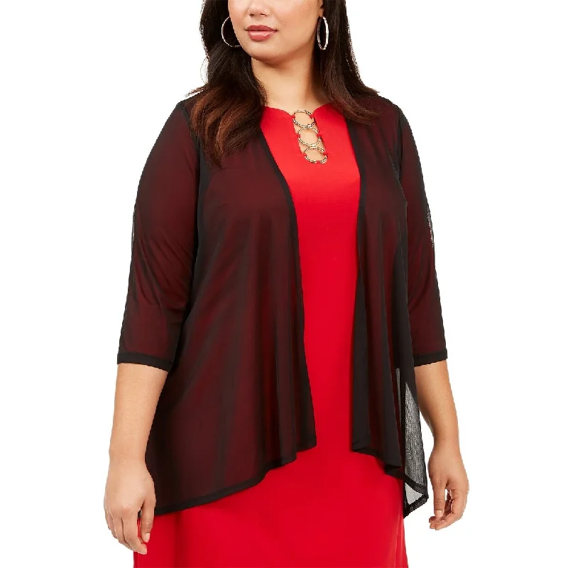 women's corduroy jackets -Connected Women's Plus Size Open-Front Shrug Black Size 3X