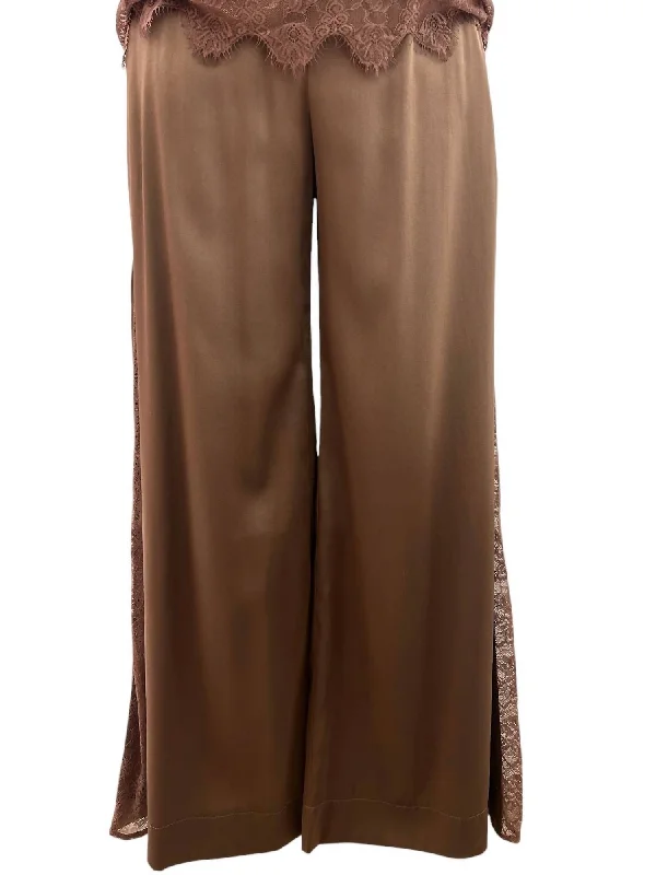 slim-fit trousers for women -Women's Brya Silk & Lace Trousers In Cocoa