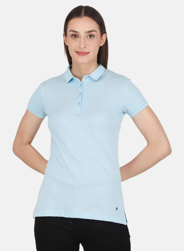 unique tops for women -Women Sky Blue Solid T-Shirt