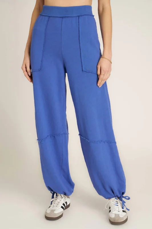 women’s cropped pants -Mystic Parachute Terry Jogger In Blue Moon