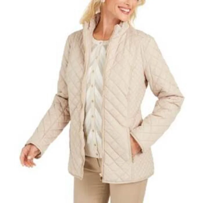 women's faux shearling jackets -Charter Club Women's Quilted Jacket Beige Size Medium