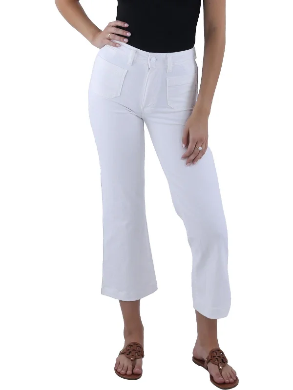 women's button-front trousers -Womens High Rise Crop Wide Leg Jeans