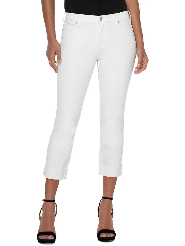 elegant dress pants for women -Womens Denim Cuffed Ankle Jeans