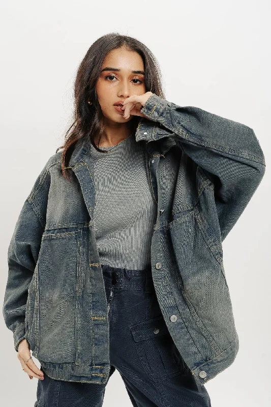 long wool coats for women -Faded Blue Denim Jacket