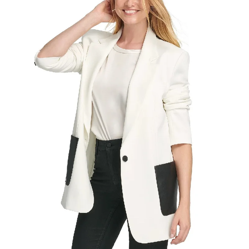 women's leather coats -DKNY Women's Faux-Leather-Pocket Jacket White Size 12