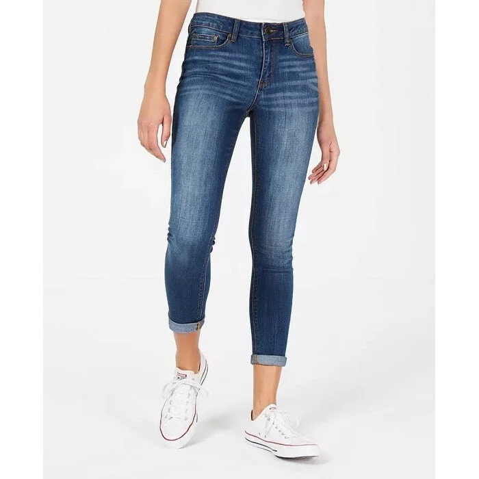 high-waisted leggings for women -Indigo Rein Junior's Cuffed Cropped Skinny Jeans Blue Size 3