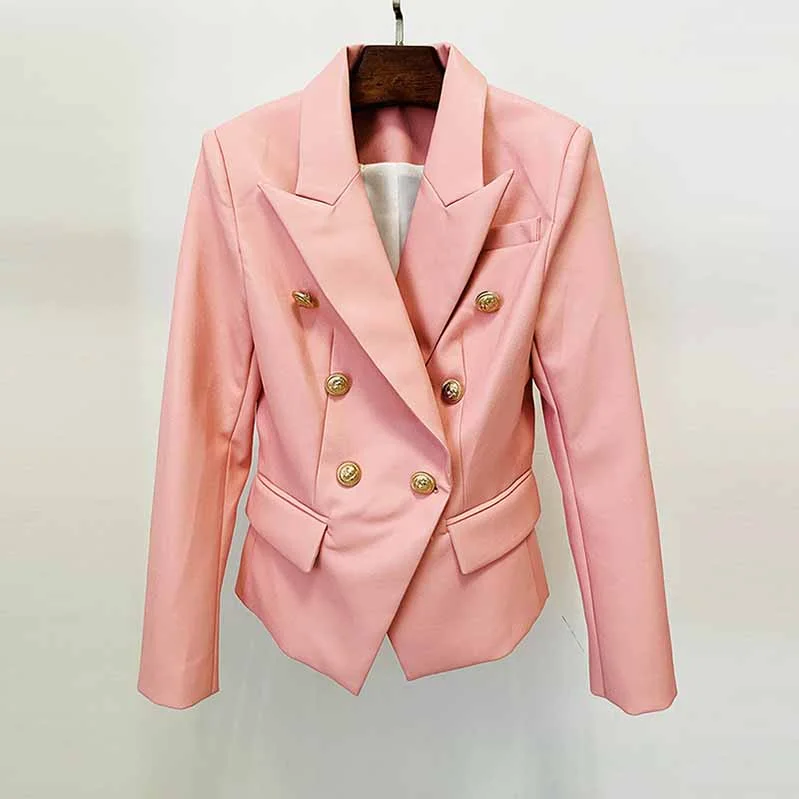 women's raincoats -Women's Pink Blazer with Gold Buttons Fashion Coats