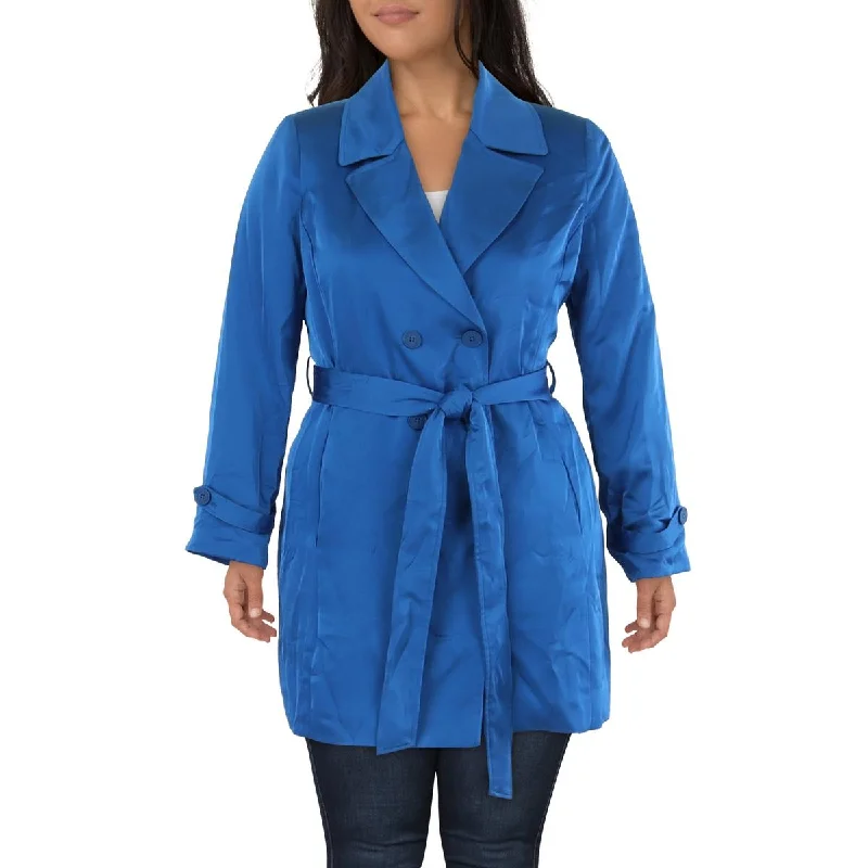 puffer jackets for women -Tahari ASL Womens Satin Midi Trench Coat