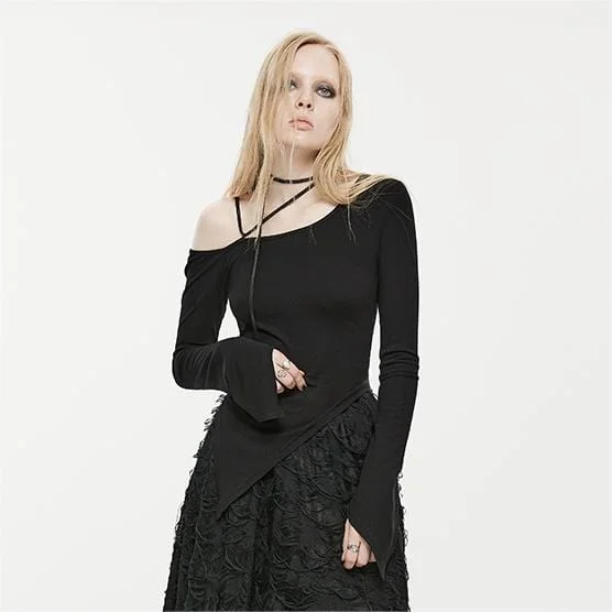 zip-up tops for women -Women's Punk Slash Shoulder Irregular Shirt