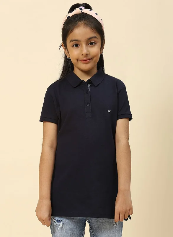 business casual blouses for women -Girls Navy Blue Plain T-Shirt