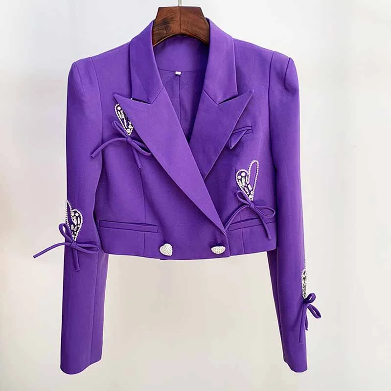 women's military jackets -Women's Heart Jewellery and Bows Decoration Short Loose Fit Blazer Jacket Coat